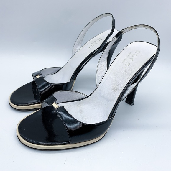 Gucci Open-Toe High Heeled Sandal in Black Patent Leather - Picture 4 of 13
